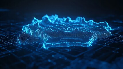 A 3D network map, with glowing mesh lines and points, on a sleek blue tech background