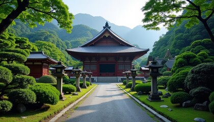  Elegant Japanese temple nestled amidst lush greenery