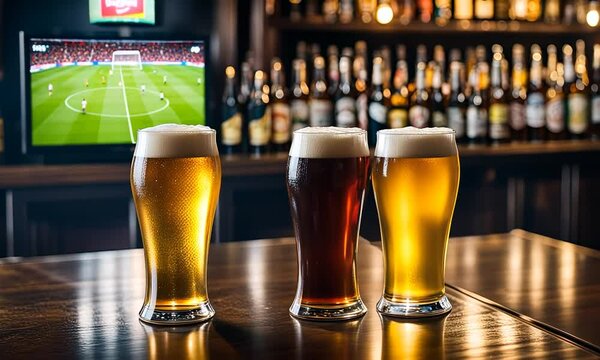Pint of beer in a pub with a football match.