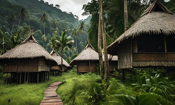 Huts of a tribe in the jungle.