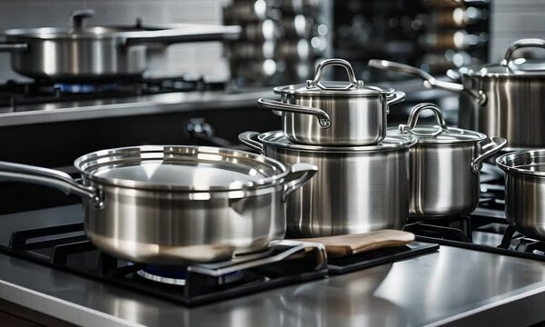 Pots and pans in a kitchen store.