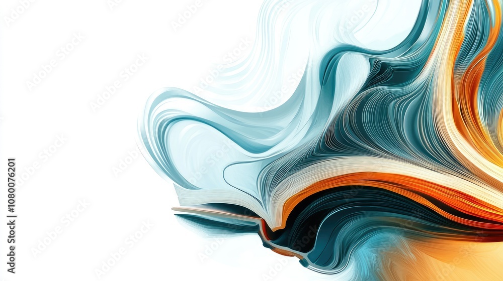 Poster vibrant colorful swirls flowing from an open book illustrating imagination and creativity in a dynam