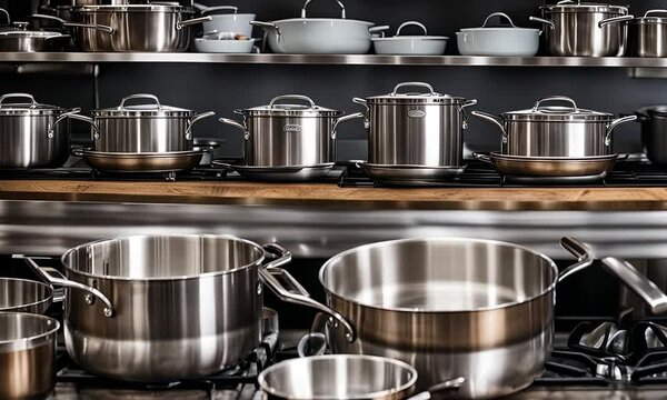 Pots and pans in a kitchen store.
