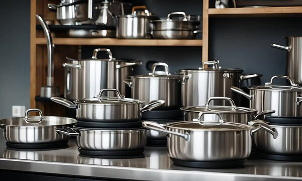 Pots and pans in a kitchen store.