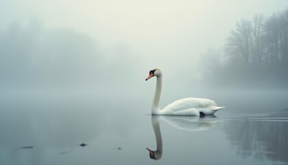 Fototapeta premium Elegance in solitude A swans serene moment