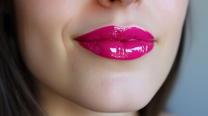 Obraz premium Bright magenta lips with glossy shine and a vibrant color
