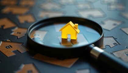 Vintage Magnifying Glass with Yellow Lens Highlighting House Icon