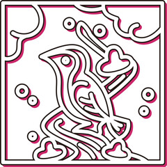 カラーシャドウ正方形ミニ花札　鶯　如月　梅　2月　梅に鶯