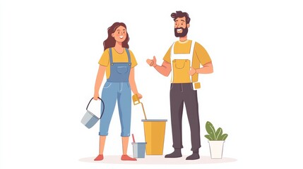 Young family couple doing renovations at home.