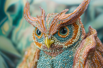 Obraz premium A beautiful, finely crafted embroidery piece depicting a vibrant creature with intricate details and bold colors. 