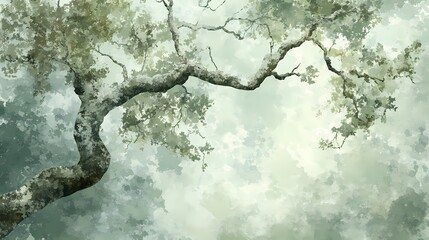 Naklejka premium Watercolor green grey branches and leaves texture poster background 
