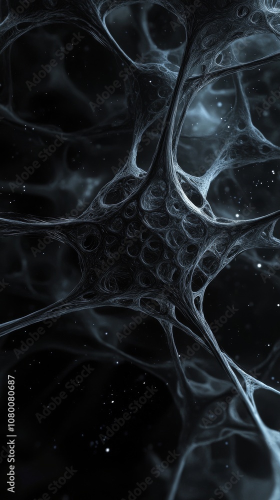 Poster dark tones background with neural network elements in 3d effect