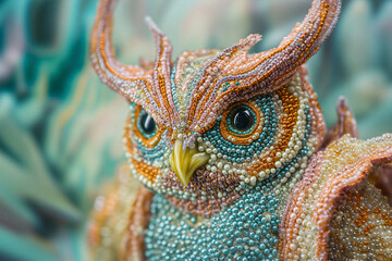 Fototapeta premium A beautiful, finely crafted embroidery piece depicting a vibrant creature with intricate details and bold colors. 