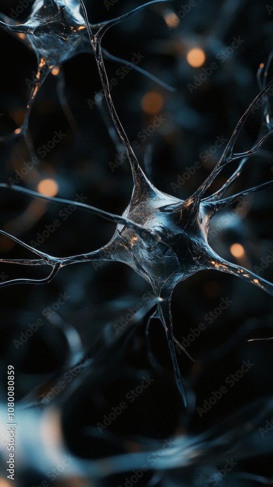 Poster dark tones background with neural network elements in 3d effect