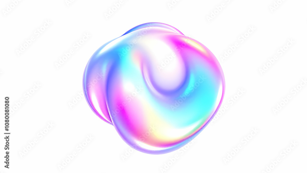 Poster abstract iridescent liquid blob colorful and glossy isolated on white background