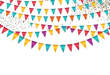 Multicolored Bright Buntings Garlands Flags with Ornament Isolated on White Background