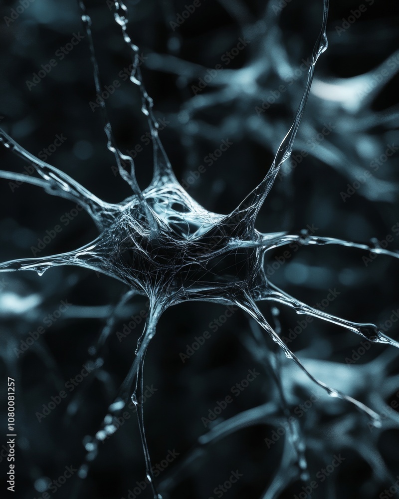 Poster dark tones background with neural network elements in 3d effect