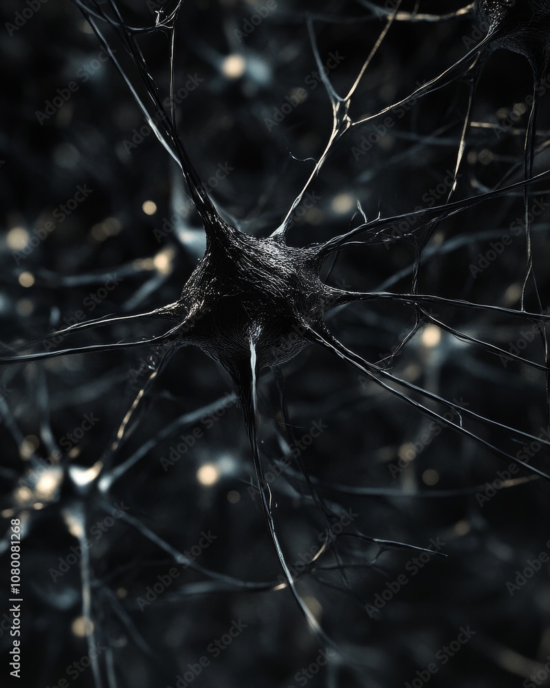 Poster dark tones background with neural network elements in 3d effect