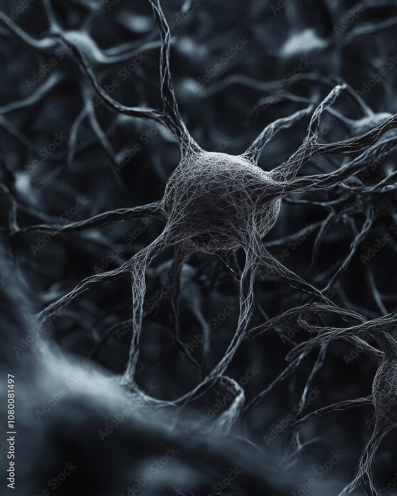 Poster dark tones background with neural network elements in 3d effect
