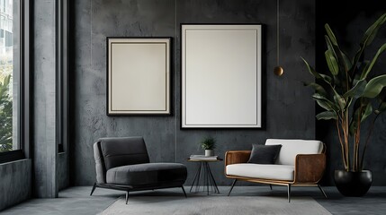 A contemporary living space with stylish furniture and minimalistic decor showcasing elegance and tranquility in a sophisticated gallery setting.