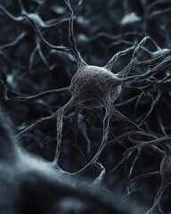 Dark Tones Background with Neural Network Elements in 3D Effect