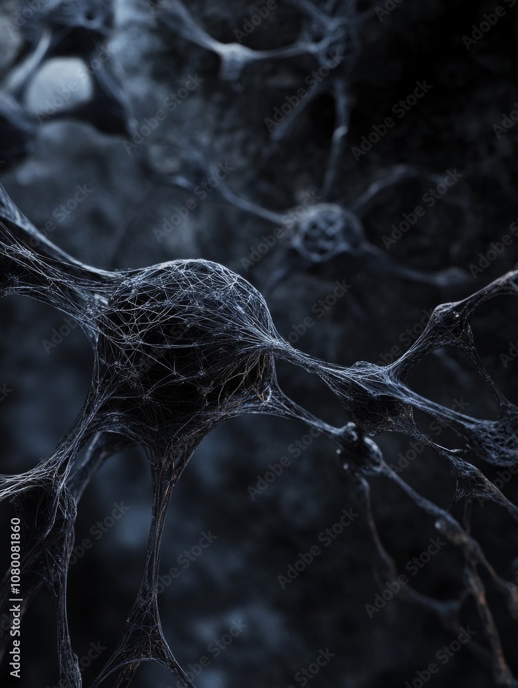 Poster dark tones background with neural network elements in 3d effect