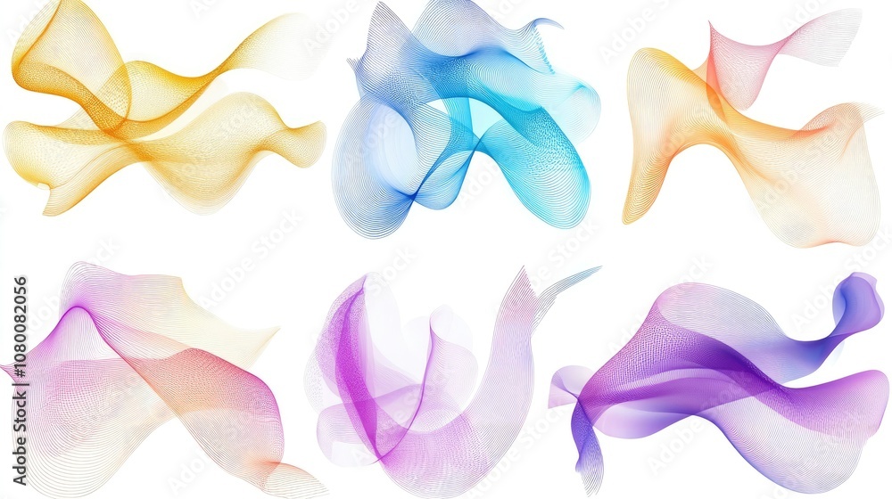 Poster colorful abstract waves in various shades and patterns for modern design and art backgrounds in grap