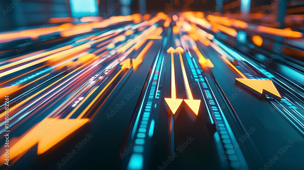 Poster futuristic interface with arrows illustrating data flow