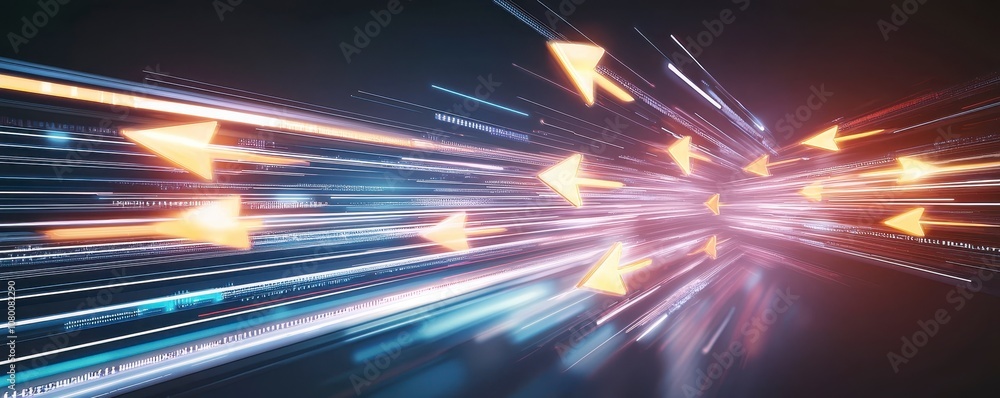 Poster futuristic interface with arrows illustrating data flow