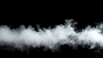 A beautifully shaped white smoke plume swirling in various directions, isolated against a solid black background