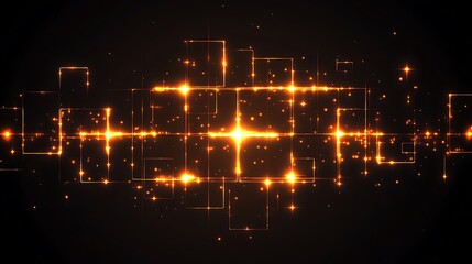 Fototapeta premium Abstract glowing square tiles forming a geometric grid pattern on a dark background.