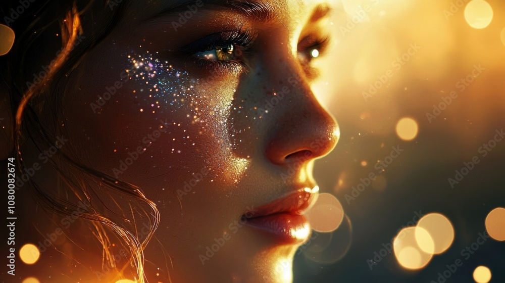 Poster enchanting portrait with sparkles and soft light