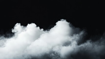 A bold and vibrant white cloud, hovering in a stark contrast to the black background