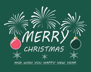 Christmas postcard on green color background with differents elements in simple style