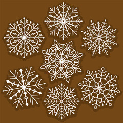 Set of 7 vector snowflakes for festive designs.