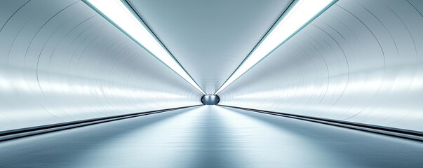 Futuristic tunnel with bright lights and sleek design, minimalistic perspective view.