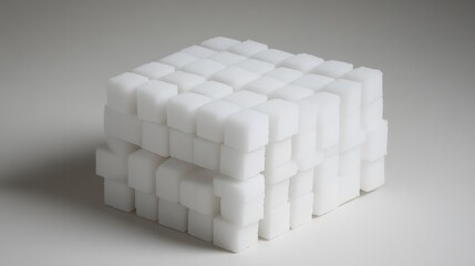 Sugar cubes meticulously stacked in the shape of a warning sign, symbolizing the cautionary message of excessive indulgence and the potential dangers of overconsumption.