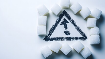 Sugar cubes meticulously stacked in the shape of a warning sign, symbolizing the cautionary message of excessive indulgence and the potential dangers of overconsumption.