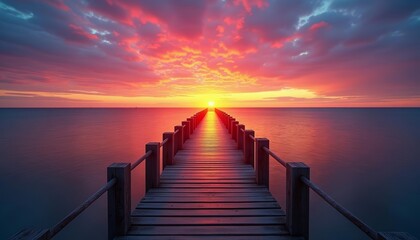 Obraz premium Walking into the sunset on a pier