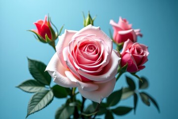 Fototapeta premium Elegance in Bloom A bouquet of roses against a blue backdrop