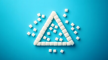 Sugar cubes meticulously stacked in the shape of a warning sign, symbolizing the cautionary message of excessive indulgence and the potential dangers of overconsumption.