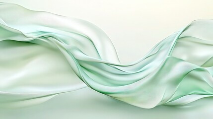 Fototapeta premium A delicate, flowing abstract design resembling translucent silk, shifting through soft shades of emerald green and white with gentle hints of turquoise. 