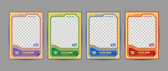 Collection of player frames for sports card template, Yellow frames with different color borders