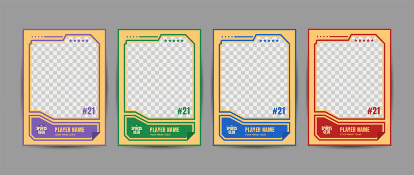 Collection of player frames for sports card template, Yellow frames with different color borders