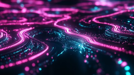 A chaotic yet beautiful depiction of data flow in a sci-fi setting, with bright neon rays and explosive bursts of color, on a black background