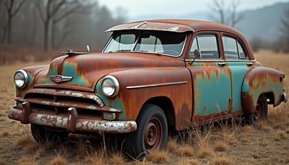  Vintage charm in the wild  A rusted classic car in its natural habitat