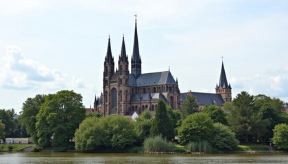Naklejka premium Elegant Gothic Cathedral by the River