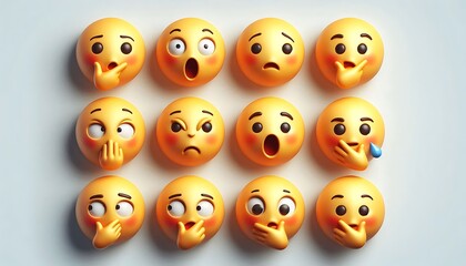 Naklejka premium Colorful Emoji Faces Displaying Diverse Emotions and Expressions. generator AI