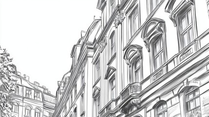 Architectural Sketch of a Classic European Building Facade