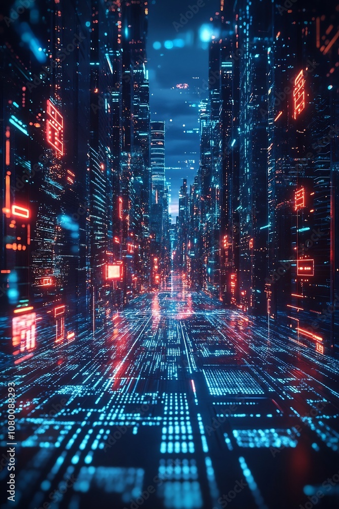 Poster quantum communication networks ensuring secure data transfer in futuristic city landscape